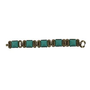 Crown Trifari Blue Green Stone Prism Pyramid‎ Bracelet 7.75" Long .75" wide
